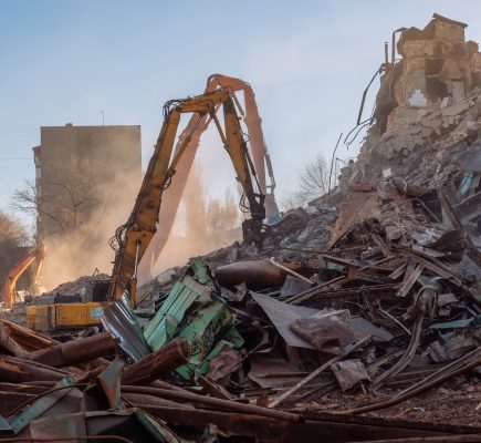 Process of demolition of old industrial building.
