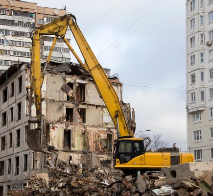 Demolition of an old house. Moscow, Russia